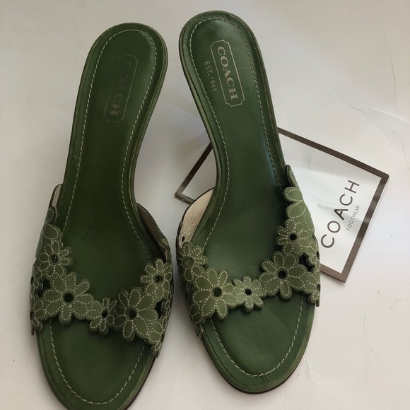 Coach Shoes - Coach green flower slides